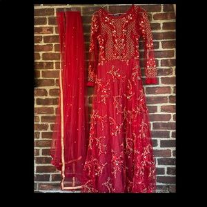 My Batou long Indian red dress matching scarf (M)